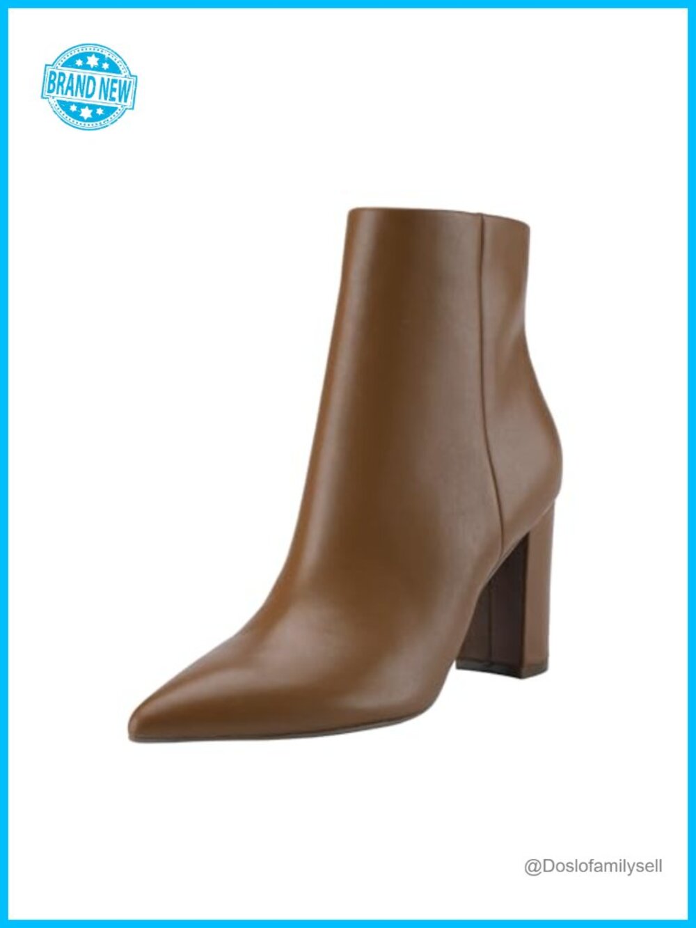 Pointed Toe Block Heel Ankle Booties with Zipper Closure
